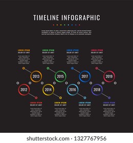 corporate history timeline on black background. business infographics with 8 paper cut elements. company presentation slide template. modern vector milestones graphic elements