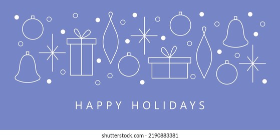 Corporate holiday cards. Happy New Year and Merry Christmas concept. Universal artistic templates. Minimalistic vector design with gift boxes, bells, snowflakes and christmas tree decorations