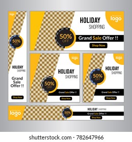 corporate holiday shopping, Grand Sale Offer, business web banner set template, horizontal advertising business banner layout template flat design set.