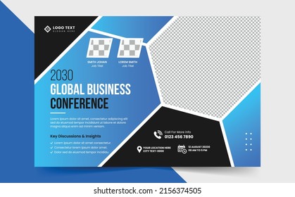 Corporate Horizontal Business Conference Flyer Template Or Business Webinar Conference Banner, Business Flyer Poster Design Set, Brochure, Cover, Annual Report, Poster, Workshop Flyer 