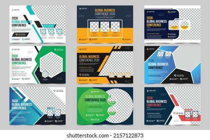 Corporate Horizontal Business Conference Flyer Template Design, Business Proposal And Webinar Social Media Post Banner. Annual Business Workshop , Business Webinar Conference Flyer Bundle