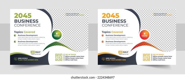 Corporate Horizontal Business Conference Flyer Template, Business Conference Flyer Template Design. Horizontal Conference Flyer Design Template. Women Leadership Conference Flyer Design