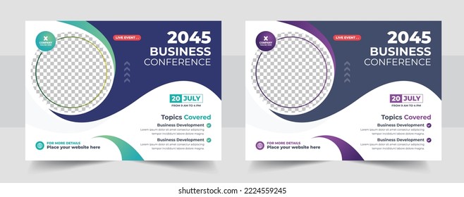 Corporate horizontal business conference flyer template design, business proposal and webinar social media post banner. Annual business workshop , Business webinar conference flyer