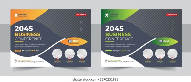 Corporate horizontal business conference flyer template, Annual corporate business workshop, meeting, training. Horizontal Business Conference brochure flyer design layout vector template in A4 size