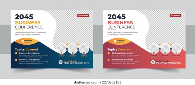 Corporate horizontal business conference flyer template, Annual corporate business workshop, meeting, training. Horizontal Conference flyer design template. Women Leadership Conference Flyer Design