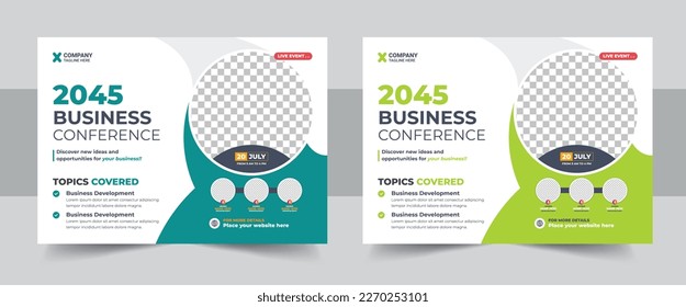 Corporate horizontal business conference flyer template, Annual corporate business workshop, meeting, training, business webinar flyer template.  business conference flyer template vector eps 10