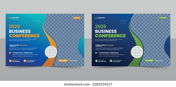 Corporate horizontal business conference flyer template or online webinar flyer, event invitation social media banner layout.