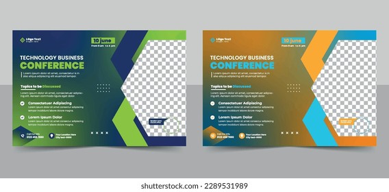 Corporate horizontal business conference flyer template bundle or online webinar and technology conference social media banner layout. live webinar event invitation banner design.	