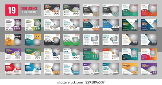 Corporate horizontal business conference flyer template bundle or online webinar and technology conference social media banner layout, live webinar event invitation banner design template. Vector eps
