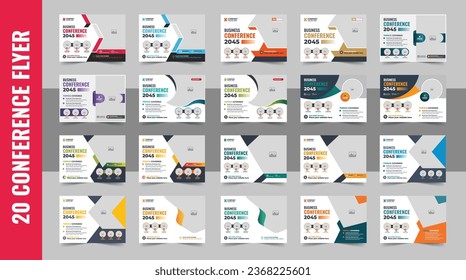 Corporate horizontal business conference flyer template bundle or online webinar and technology conference social media banner layout, live webinar event invitation banner design template