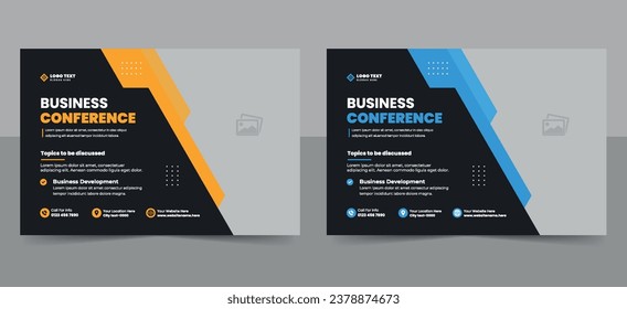 Corporate horizontal business conference flyer template or online webinar and technology conference social media banner layout