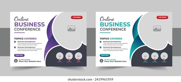 Corporate horizontal business conference flyer template bundle or online webinar. Horizontal corporate business conference flyer template bundle or annual business event brochure flyer design set