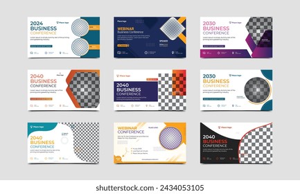 Corporate Horizontal Business Conference Flyer Template Design Bundle. Business Webinar Einladung Design und Technologie Konferenz Social Media Banner Layout, Live Konferenz Webinar Banner Design.