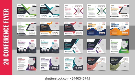 Corporate horizontal business conference flyer template bundle or online webinar and technology conference social media banner layout, live webinar event invitation banner design template