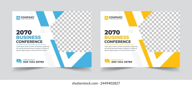 Corporate horizontal business conference flyer template or online webinar and business event banner invitation layout design in a4 size