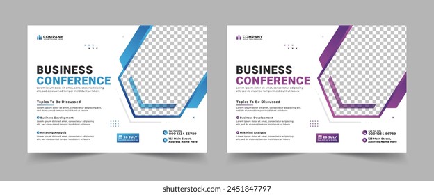 Corporate horizontal business conference flyer template and business event banner invitation layout design