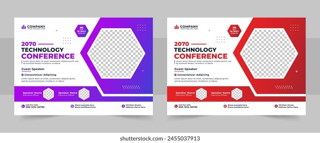 Plantilla de volantes de la conferencia de negocios Horizontal Corporativa, Taller de negocios corporativo anual, reunión, capacitación. Plantilla de diseño de volante de conferencia Horizontal