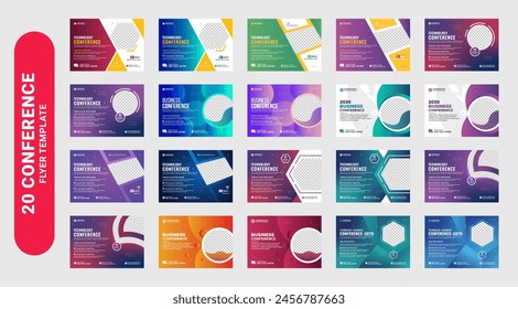  Corporate horizontal business conference flyer template design bundle. Conference flyer and invitation banner template design and technology conference social media banner layout, live webinar event