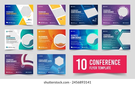 Corporate horizontal business conference flyer template. Technology conference social media banner layout, live webinar event invitation banner