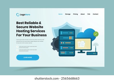 Corporate hosting website header ui design with minimalist illustration