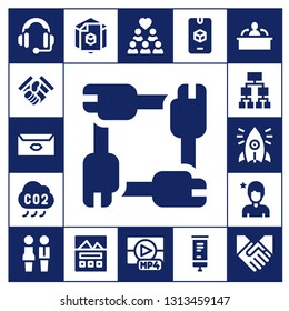 corporate icon set. 17 filled corporate icons.  Simple modern icons about  - Headset, Handshake, Letter, Unity, Co, Structure, Initiative, Influencer, Partners,  Landing page