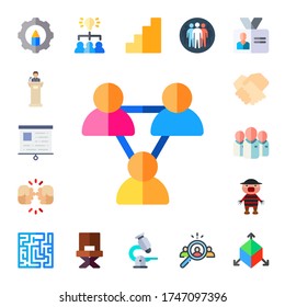 conjunto de iconos corporativos. 17 iconos corporativos planos.  Iconos modernos sencillos como: recursos, presentación, equipo, saludo, apretón de manos, personajes, laberinto, director, escaleras, microscopio, reclutamiento