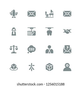 corporate icon set. Collection of 16 filled corporate icons included Employee, d, Characters, Letter, Co, Law, Handshake, Businesswoman, Workplace, Eagle