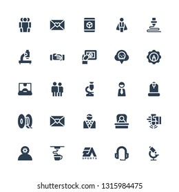 corporate icon set. Collection of 25 filled corporate icons included Microscope, Headset, Ea sports, d, Employee, Shake, Boss, Businessman, Letter, Coworkers, Influencer, Resources