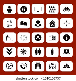 corporate icon set with office building, share sign and man walk vector illustration