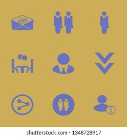 corporate icon set with share sign, talking people and businessman vector illustration