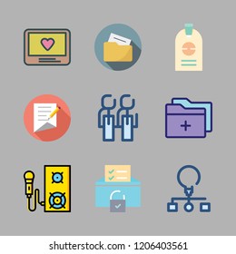 corporate icon set. vector set about speaker, folder, id and mail icons set.