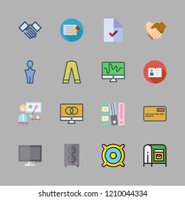 corporate icon set. vector set about card, file, trousers and monitor icons set.
