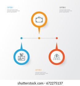 Corporate Icons Set. Collection Of Collaborative Solution, Portfolio, Authentication And Other Elements. Also Includes Symbols Such As Haversack, Identification, Authentication.
