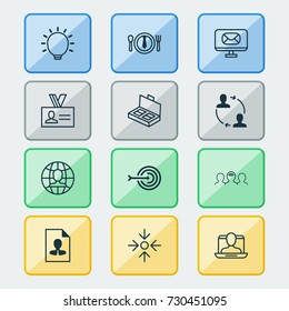 Corporate Icons Set. Collection Of Dinner, Authentication, Email And Other Elements. Also Includes Symbols Such As Arrow, Note, Resume.