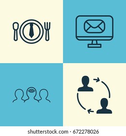 Corporate Icons Set. Collection Of Email, Coaching, Cooperation And Other Elements. Also Includes Symbols Such As Mentoring, PC, Dinner.