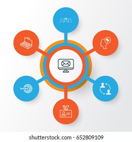 Corporate Icons Set. Collection Of Human Mind, Authentication, Document Suitcase And Other Elements. Also Includes Symbols Such As Email, Authentication, Document.