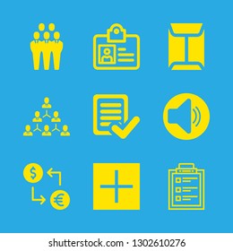 corporate icons set with id card, add and mail closed filled back envelope vector set