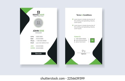 Corporate id card design. Double sided creative id card template. Office id card. Employee id card.