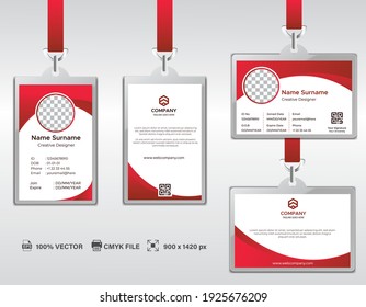 Corporate ID Card Design Template. Modern Horizontal And Clean Red Identity Cards With CMYK Colors. Vector EPS	10