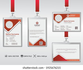 Plantilla de diseño de tarjeta de identificación corporativa. Tarjetas de identidad horizontal y roja limpias con colores CMYK. EPS vectoriales	10