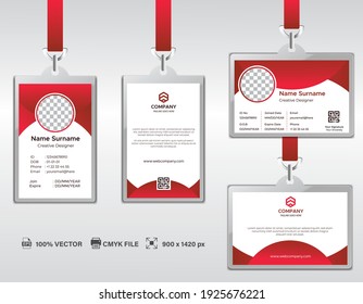 Plantilla de diseño de tarjeta de identificación corporativa. Tarjetas de identidad horizontal y roja limpias con colores CMYK. EPS vectoriales	10