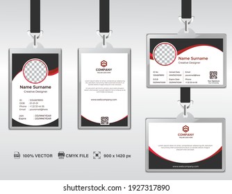 Corporate ID Card Design Template. Modern Horizontal And Clean Black Identity Cards With CMYK Colors. Vector EPS 10