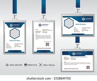 Corporate ID Card Design Template. Modern Horizontal and Clean Blue Identity Cards with CMYK colors. Vector EPS 10