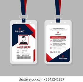 Corporate ID Card Design Template with Terms Section for Office Staff and Professionals