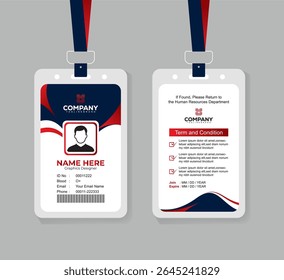 Corporate ID Card Design Template with Terms Section for Office Staff and Professionals