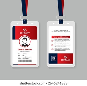 Corporate ID Card Design Template with Terms Section for Office Staff and Professionals