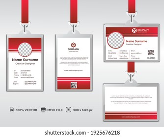 Plantillas de diseño de tarjetas de identificación corporativa. Tarjetas de identidad horizontal y roja limpias con colores CMYK. EPS vectoriales	10