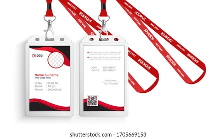 Corporate Id Card With Lanyard Set Isolated Vector Illustration. Blank Plastic Access Card, Name Tag Holder With Pin Ribbon, Corporate Card Key, Personal Security Badge, Press Event Pass Template.