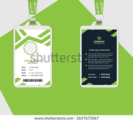 Corporate id card template with clean, modern design. Great for employee identification, business branding, and office use.