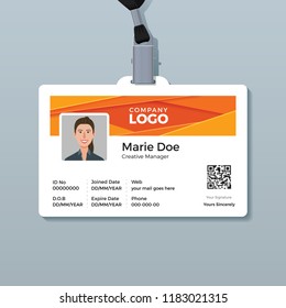 Corporate ID Card Template with Modern Abstract Orange Background